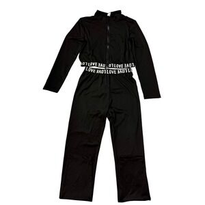 SHEIN Teen Black LOVE Print Tracksuit Set‎ Crop Jacket Pants Girls Size 14Y